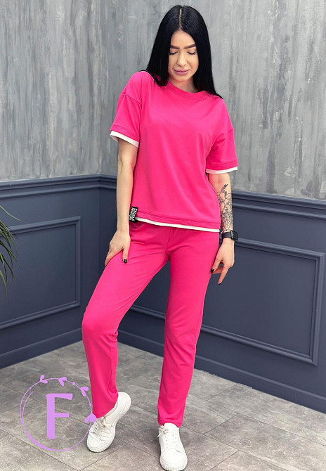 Летний трикотажный костюм-двойка Summer батал 54-56, Малиновый Киев - изображение 4