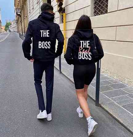 Парні теплі худі для закоханих з написом на спині тринитка на флісі Одеса