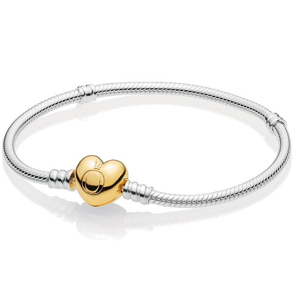 Срібний браслет для намистин Пандора  основа  "Золоте серце" 590727CZ MasterSem Київ - фото 1