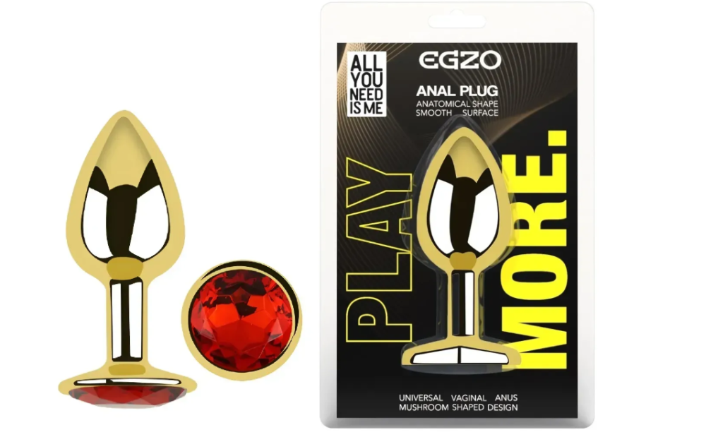Анальна пробка із кристалом EGZO - Gold Round Plug Red size S Sex Aura Київ - фото 1