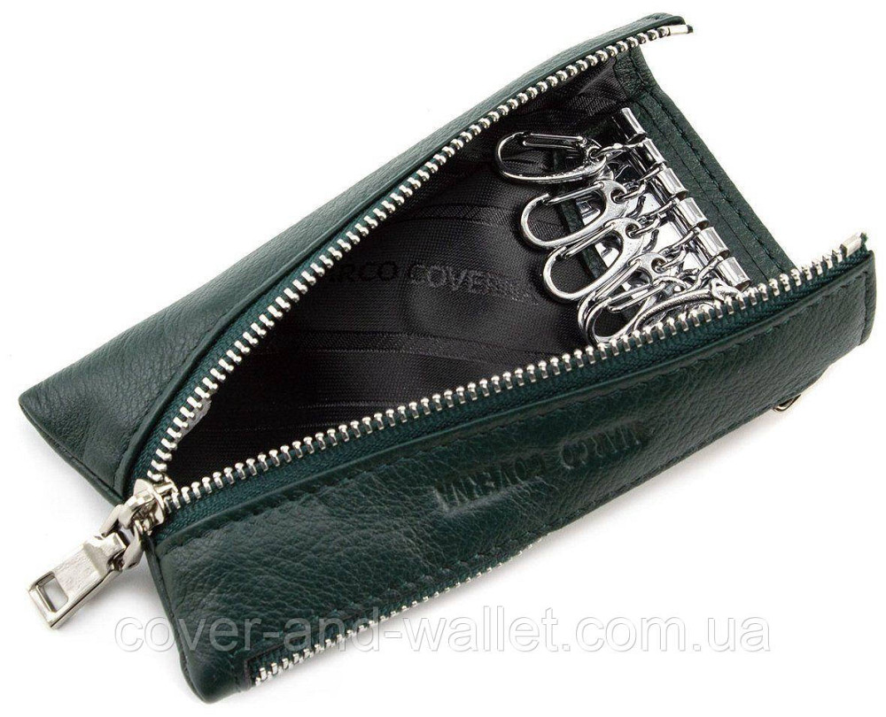Зеленая кожаная ключница на молнии с карабинами Marco Coverna Киев - изображение 9