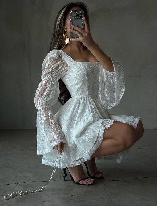 Женское романтичное праздничное платье с пышной юбкой и объемными рукавами гипюр + подкладка 46/48 Одесса - изображение 3