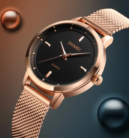 Жіночий наручний годинник Skmei 1528 (Рожеве золото) Вінниця