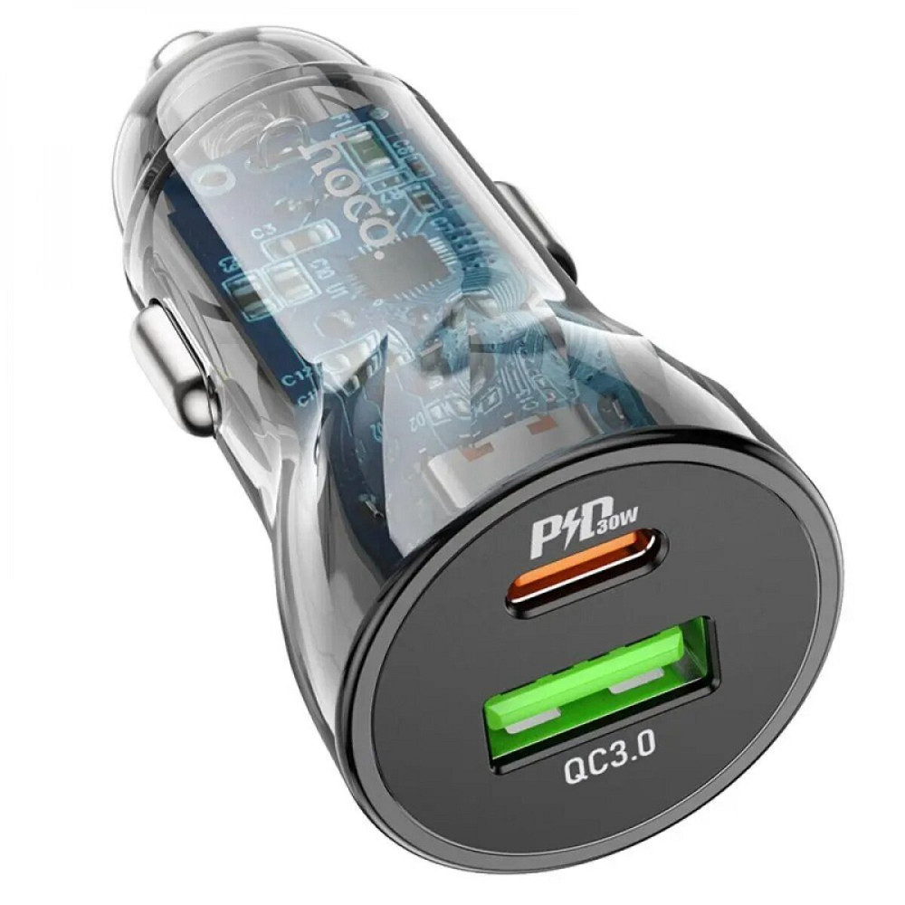 Автомобільний зарядний пристрій HOCO Z47A Transparent Discovery Edition dual port PD30W+QC3.0 car charger Transparent Black Киев - изображение 2