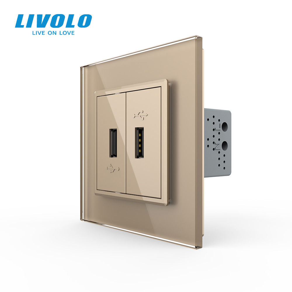Розетка подвійна USB з блоком живлення Livolo золото скло (VL-C792U-13) Коломыя - изображение 4