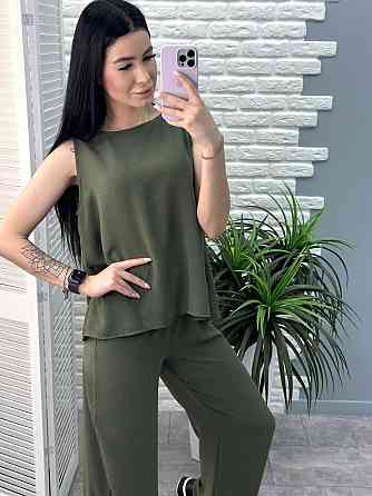 Літній костюм зі штанами палаццо "Stellar" оптом | Норма і батал | Розпродаж моделі Хакі, 42-44 Київ