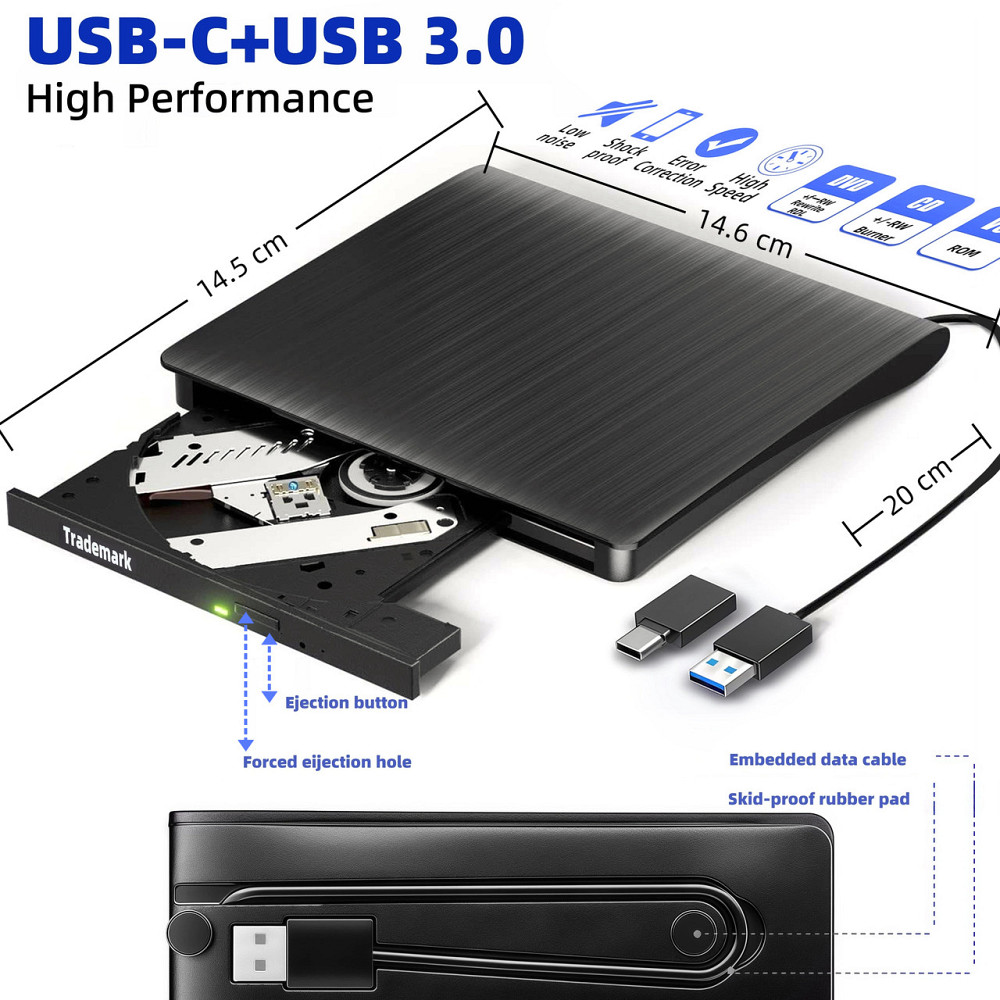 Портативний USB DVD/CD привод ECD819-SU3 для ноутбуків та ПК Київ - фото 6