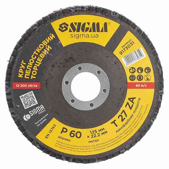 Круг пелюстковий торцевий Т27 (прямий) ZA Ø 125 мм P60 SIGMA (9173031) Київ