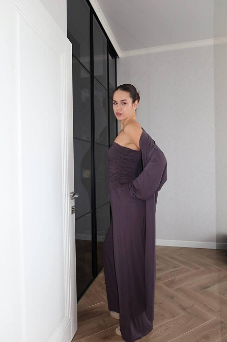 Жіночий базовий костюм-трійка: кардиган топ і штани турецька віскоза Графітовий Одеса - фото 9