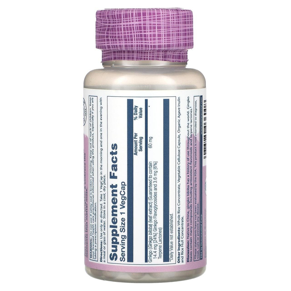 Гінкго білоба Solaray Ginkgo Biloba Leaf Extract 60 мг 60 вег капс Київ - фото 2