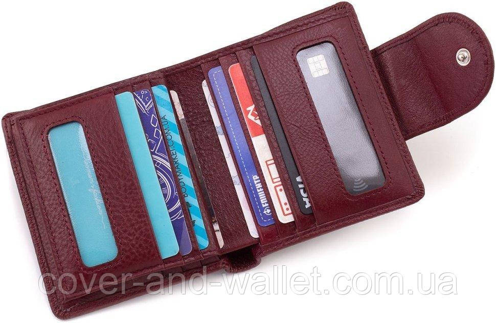 Небольшой женский кожаный кошелек бордового цвета с монетницей на кнопке ST Leather Киев - изображение 3