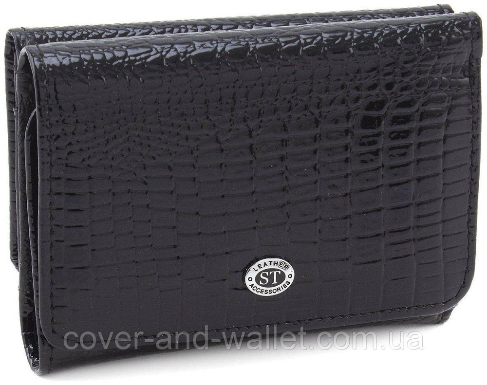 Красный лаковый маленький женский кошелек на магнитах с монетницей ST AE 403 Черный Киев - изображение 1