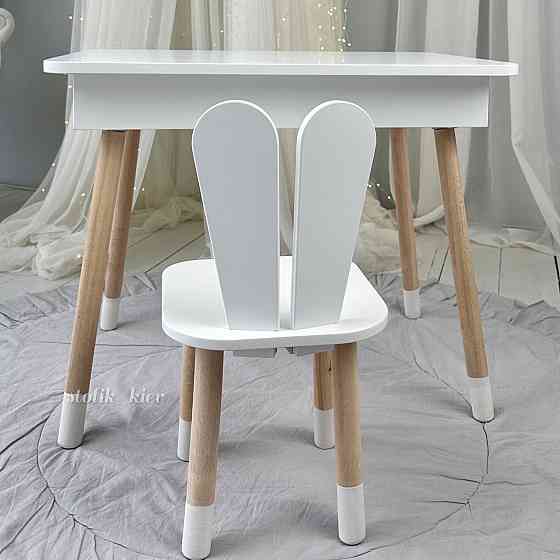 Дитячий дерев'яний столик з відкидним верхом 53×60×45, стіл з нішею в дитячу, білий Київ