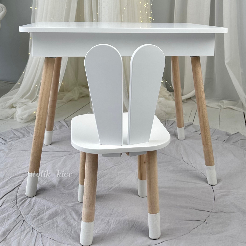 Дитячий дерев'яний столик з відкидним верхом 53×60×45, стіл з нішею в дитячу, білий Київ - фото 4