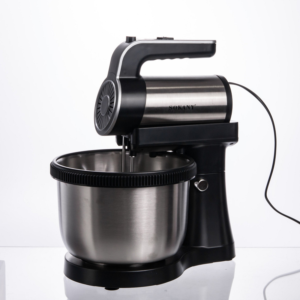 Стационарный миксер Sokany с чашей 4 л, 1000 Вт, 5 скоростей, 2 насадки, венчики и крюки SK-6662 Киев - изображение 7
