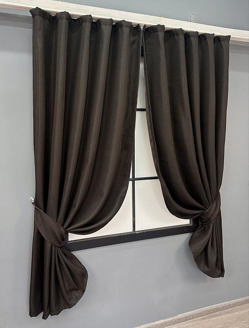 Комплект коротких штор VR-Textil Льон-блекаут № 1180ш Венге 130х170см 2 шт (35-0338) Київ - фото 2