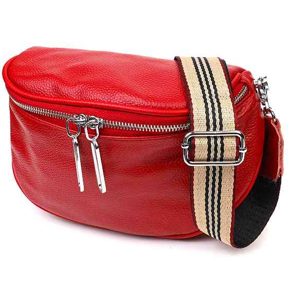 Жіноча напівкругла сумка через плече з натуральної шкіри Червона (Vintage) Київ