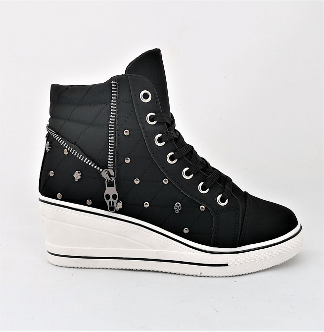 Жіночі Снікери Кросівки на Танкетці Чорні Сліпони Мокасини на Платформі (розміри: 37,38) Дніпро - фото 3