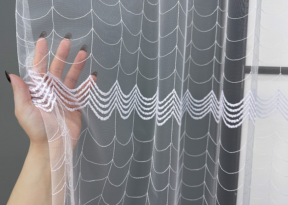 Короткая тюль, высота 1,6 м., фатин с вышивкой и люрексом, цвет белый 1890т Киев - изображение 3