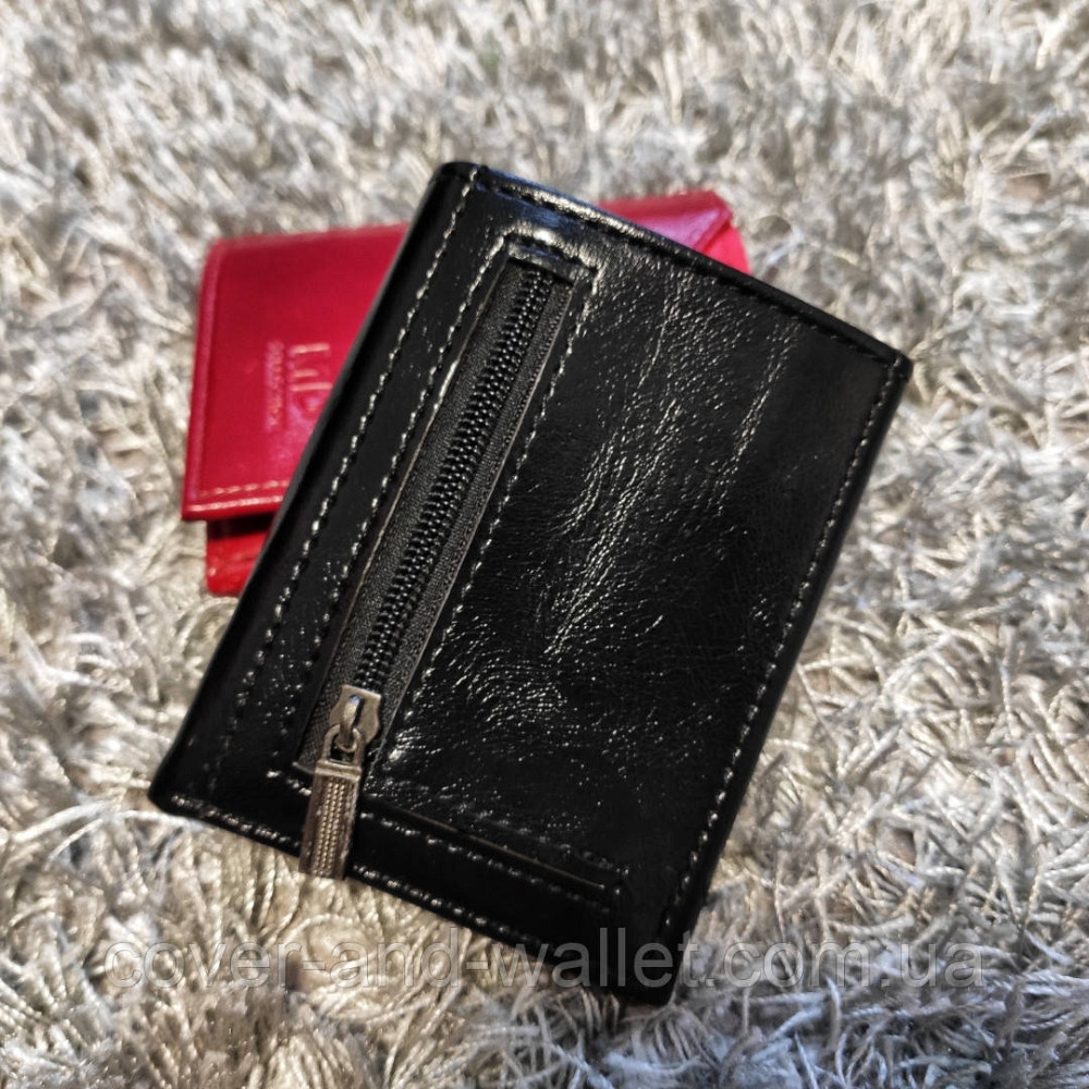 Компактний гаманець чорного кольору в три складання MD 610 Київ - фото 5