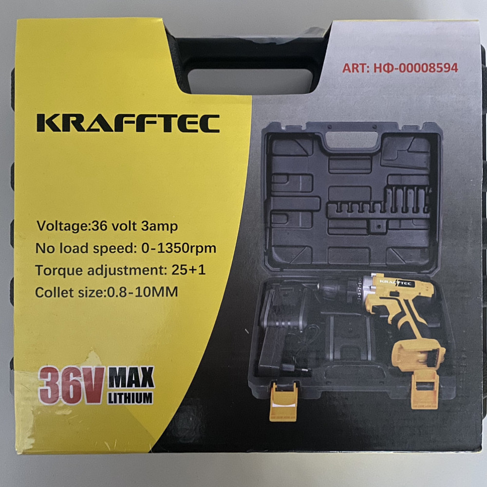 Шуруповерт аккумуляторный KRAFFTEC 36V 3Ah, мощный, с подсветкой, удобный, для дома и профессиональных работ Одесса - изображение 9