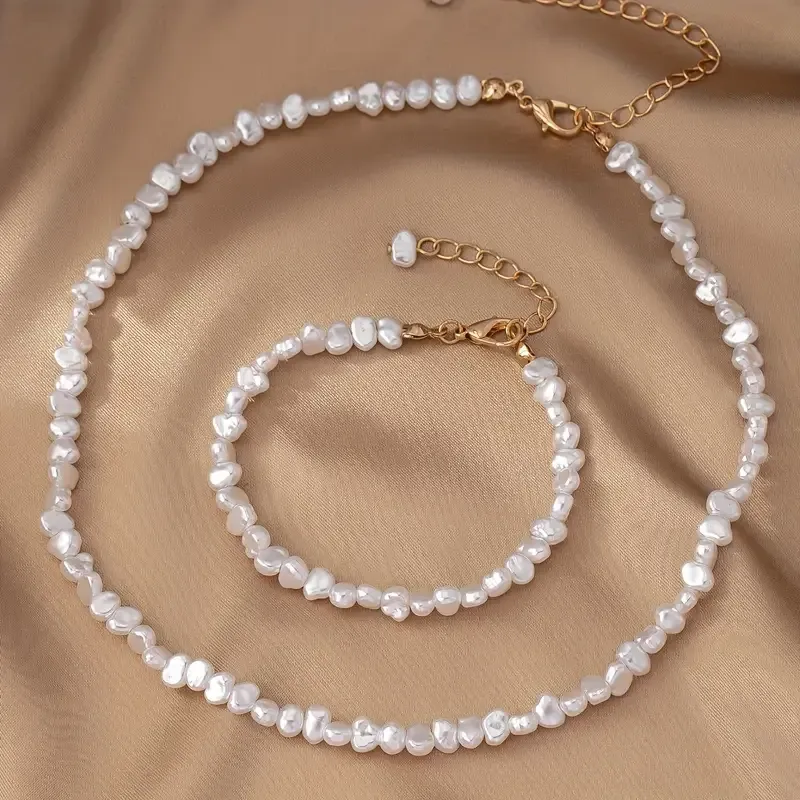 Набор украшений с искусственными жемчужинами – ожерелье 36+8 см и браслет 15+4 см, золото Киев - изображение 1