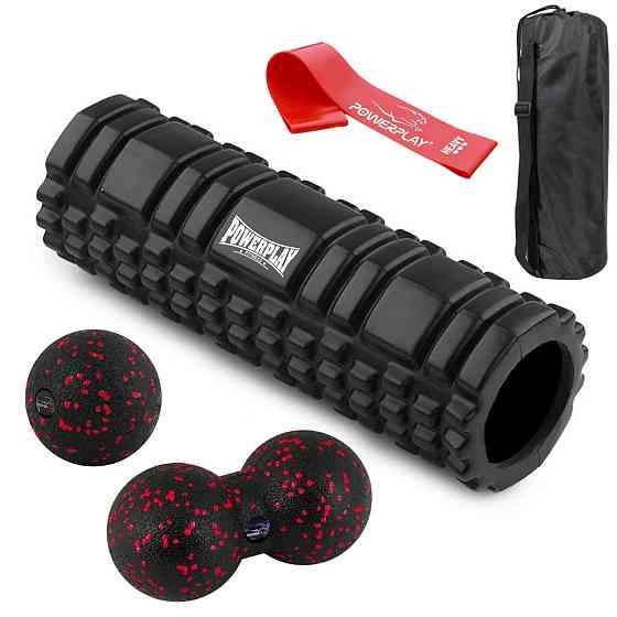 Набір для масажу та йоги PowerPlay PP_4097 (Ролік 30*10 + 2 м'ячі) Black + гумка 11 кг. Кам'янське