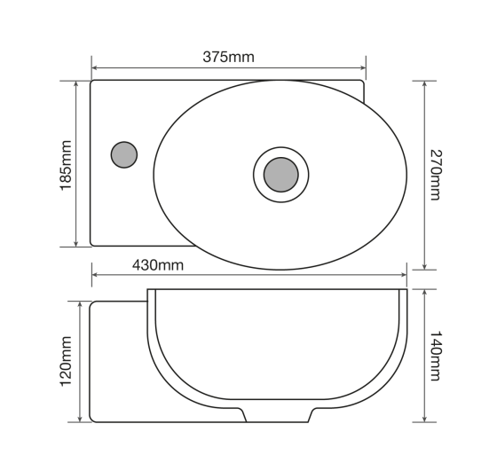 Раковина підвісна Mixxus Premium DIVERSE-1201-R 400х215х140mm з отвором під змішувач та переливом  ( MP6506 ) 25651 Харків
