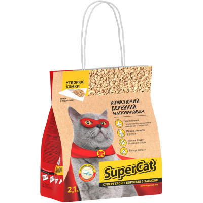 Наполнитель для туалета Super Cat Деревянный комкующий 2.1 кг (3 л) + совочек в подарок (3555) Винница - изображение 1