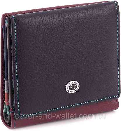 Маленький жіночий гаманець із натуральної шкіри чорно-червоний ST Leather Київ