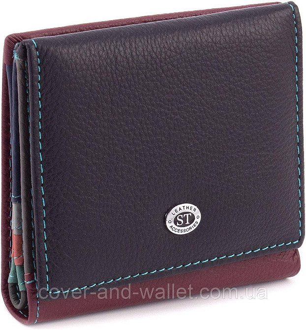 Маленький жіночий гаманець із натуральної шкіри чорно-червоний ST Leather Київ - фото 2
