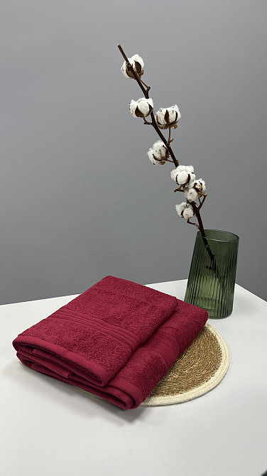 Комплект рушників Ideal Textile з бордюром 2 шт (50х90см + 70х140см) 500 г/м2 (56860401) Бордовий Чернівці - фото 10