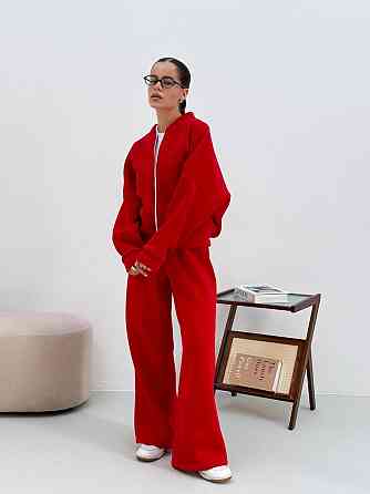 Теплий костюм на флісі жіночий з широкими штанами Червоний 48/52 Харків
