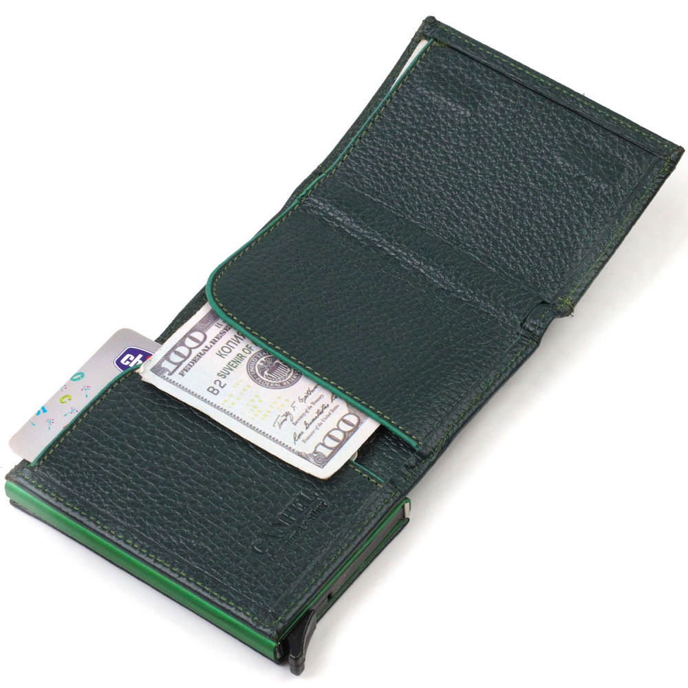 Картхолдер унісекс у три складання з автоматичним механізмом з натуральної шкіри флотар CANPELLINI 21932 Зелений Київ - фото 4