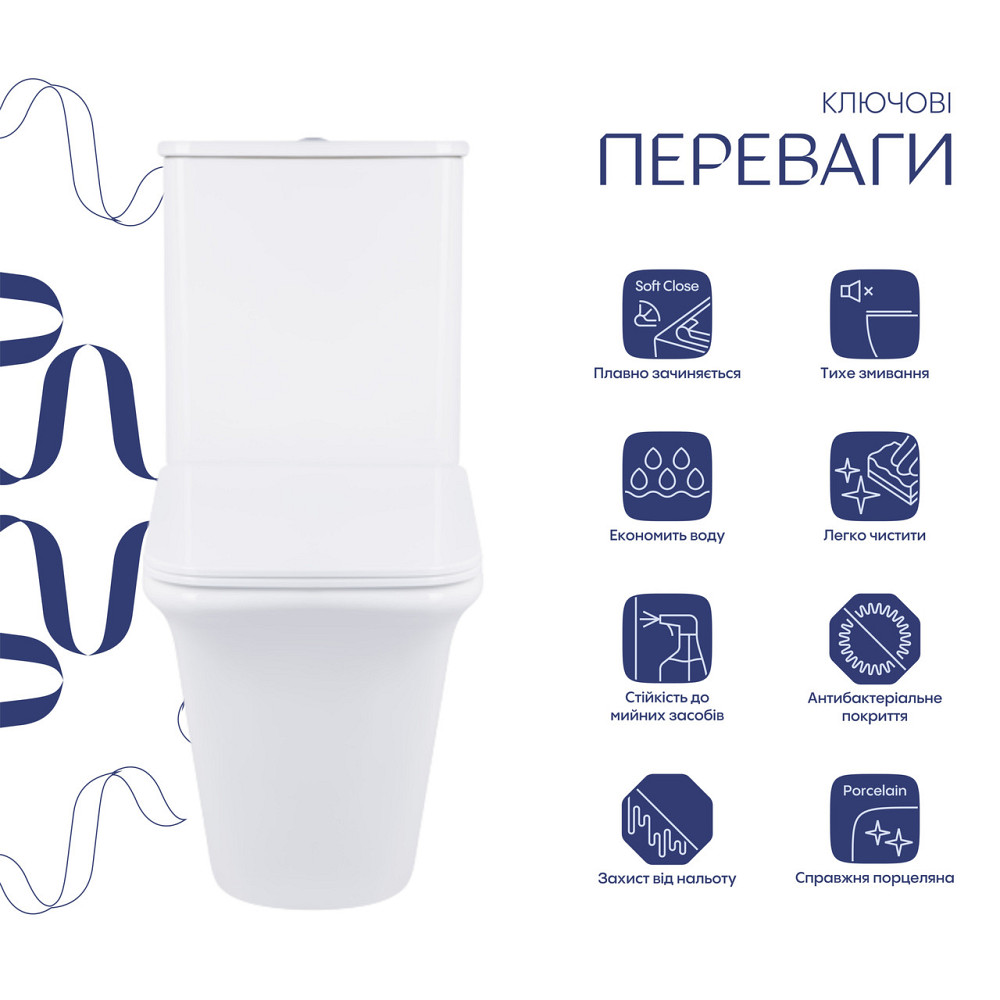 Унітаз-компакт Qtap Kalao безобідковий із сидінням Soft-close QT08221213AW Київ - фото 13