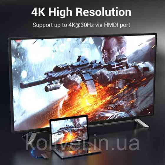 Док-станція USB3.1 Type-C --> HDMI/USB 3.0x3/RJ45/SD/TF/TRRS 3.5mm/PD 100W Hub 9-in-1 Vention (TOLHB) Київ