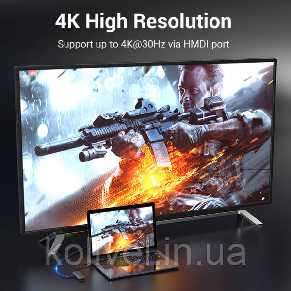Док-станція USB3.1 Type-C --> HDMI/USB 3.0x3/RJ45/SD/TF/TRRS 3.5mm/PD 100W Hub 9-in-1 Vention (TOLHB) Київ - фото 5