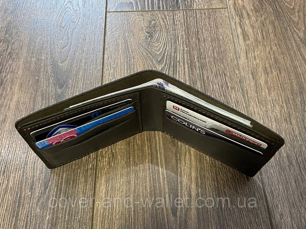 Тонкий коричневий гаманець без монетниці Grande Pelle Onda Київ - фото 7