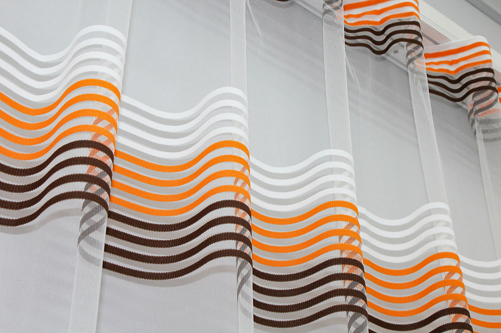 Тюль фатин полоси, колекція "Терція" колір молочний з помаранчевим та венге 1307т Київ - фото 7