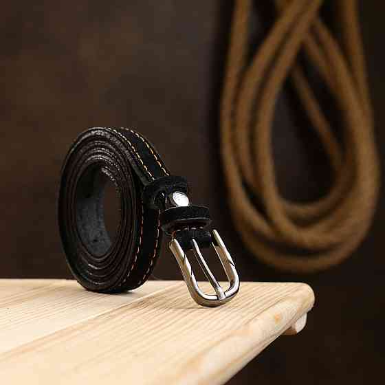 Замшевый оригинальный женский ремень Черный (Vintage) Киев