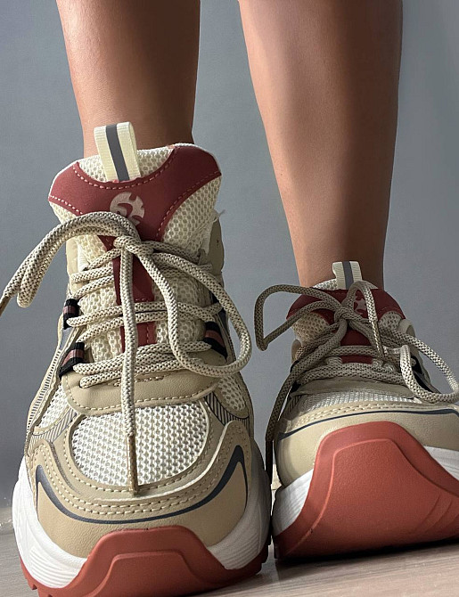 Кроссовки женские Navigator 4001-2 с сеткой и экокожей высокая подошва бежево-красные, 39, 24 см Киев - изображение 14