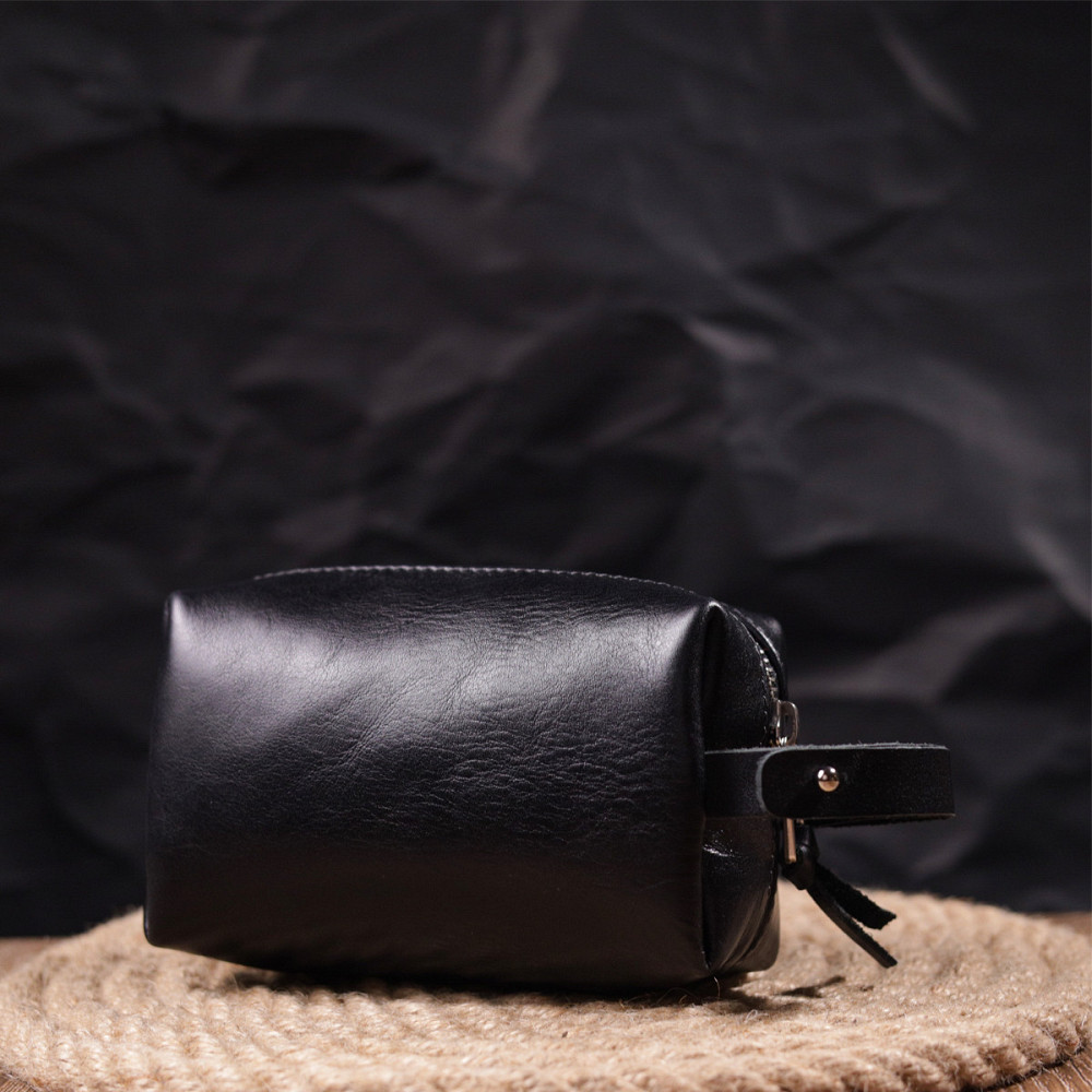 Небольшая косметичка из гладкой кожи на молнии Украина GRANDE PELLE 16761 Черная Киев - изображение 7