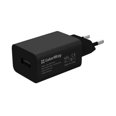 Зарядний пристрій ColorWay 1USB AUTO ID 2A (10W) black (CW-CHS012-BK) Вінниця - фото 1