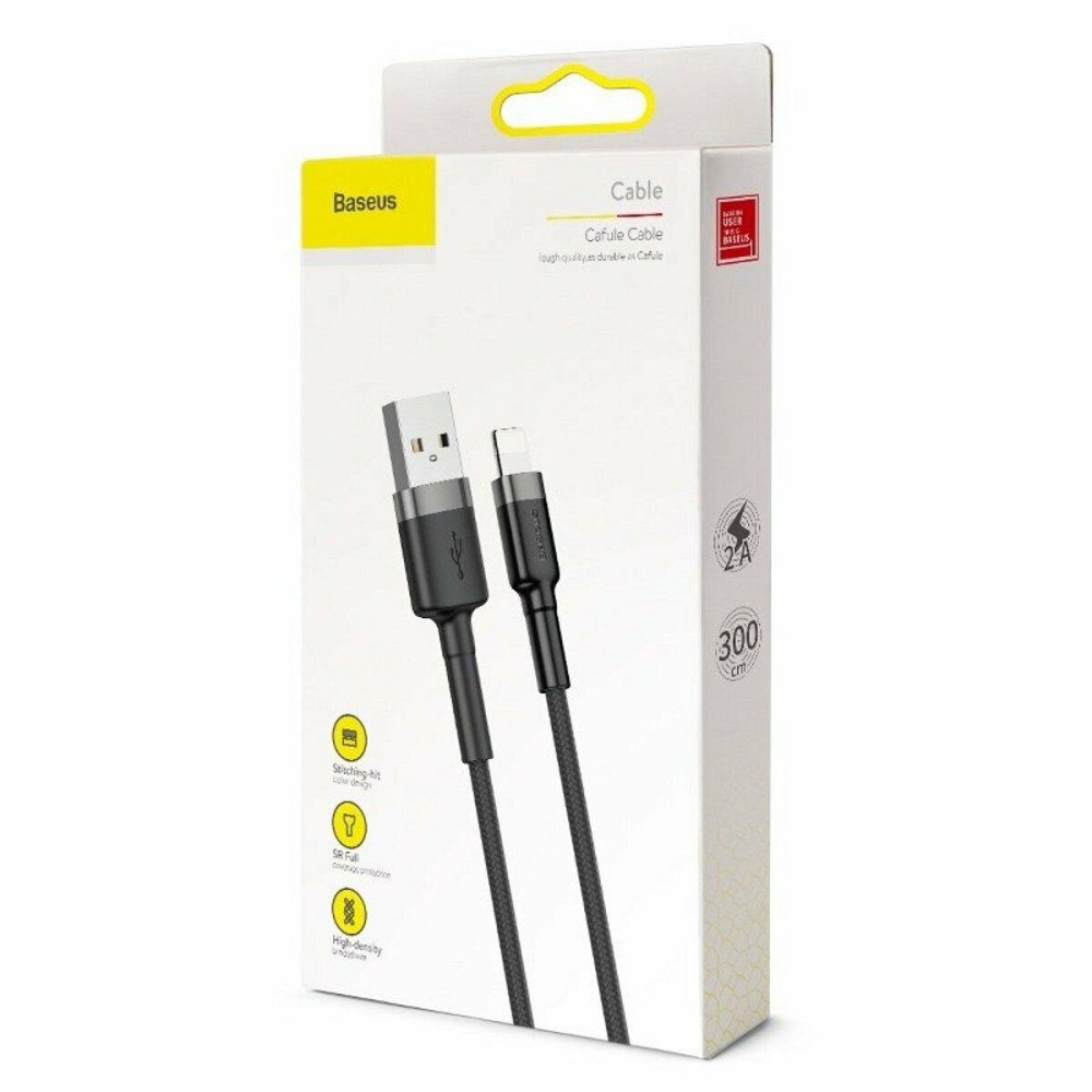 Кабель Baseus Cafule Cable USB для iPhone 2A 3m, цвет серо-черный CALKLF-RG1 Одесса - изображение 7