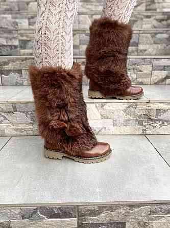 TopS Унти жіночі TopS коричневі натуральна шкіра з хутром висота 26см обхват 32-33см размер 36- Коломыя