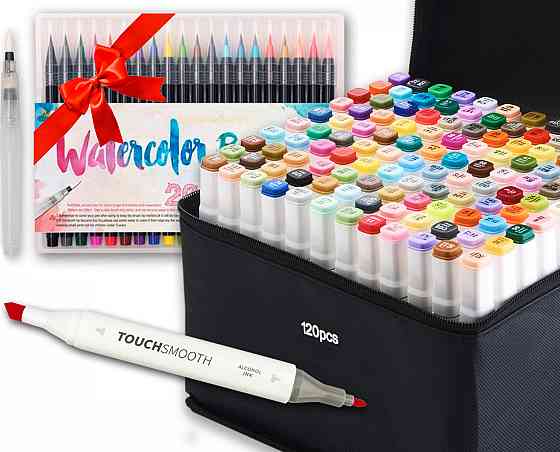 Набір маркерів Touch Smooth на спиртовій основі 120 штук + Набір акварельних маркерів Water Color Brush 20 шт Кам'янець-Подільський