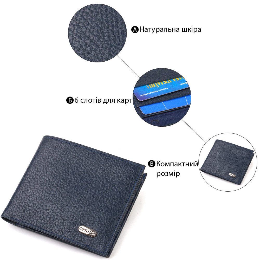 Идеальное мужское портмоне из натуральной кожи флотар Синее (CANPELLINI) Киев - изображение 8