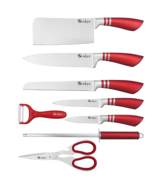 Набор ножей UNIQUE UN-1832 с ножницами и вращающейся подставкой: поварской, хлебный, овощной ножи из нержавеющ Одесса - изображение 3