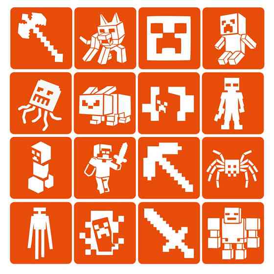 Набір трафаретів для біо-тату "Minecraft" Minecraft-6x6-16, 16 трафаретів Вінниця