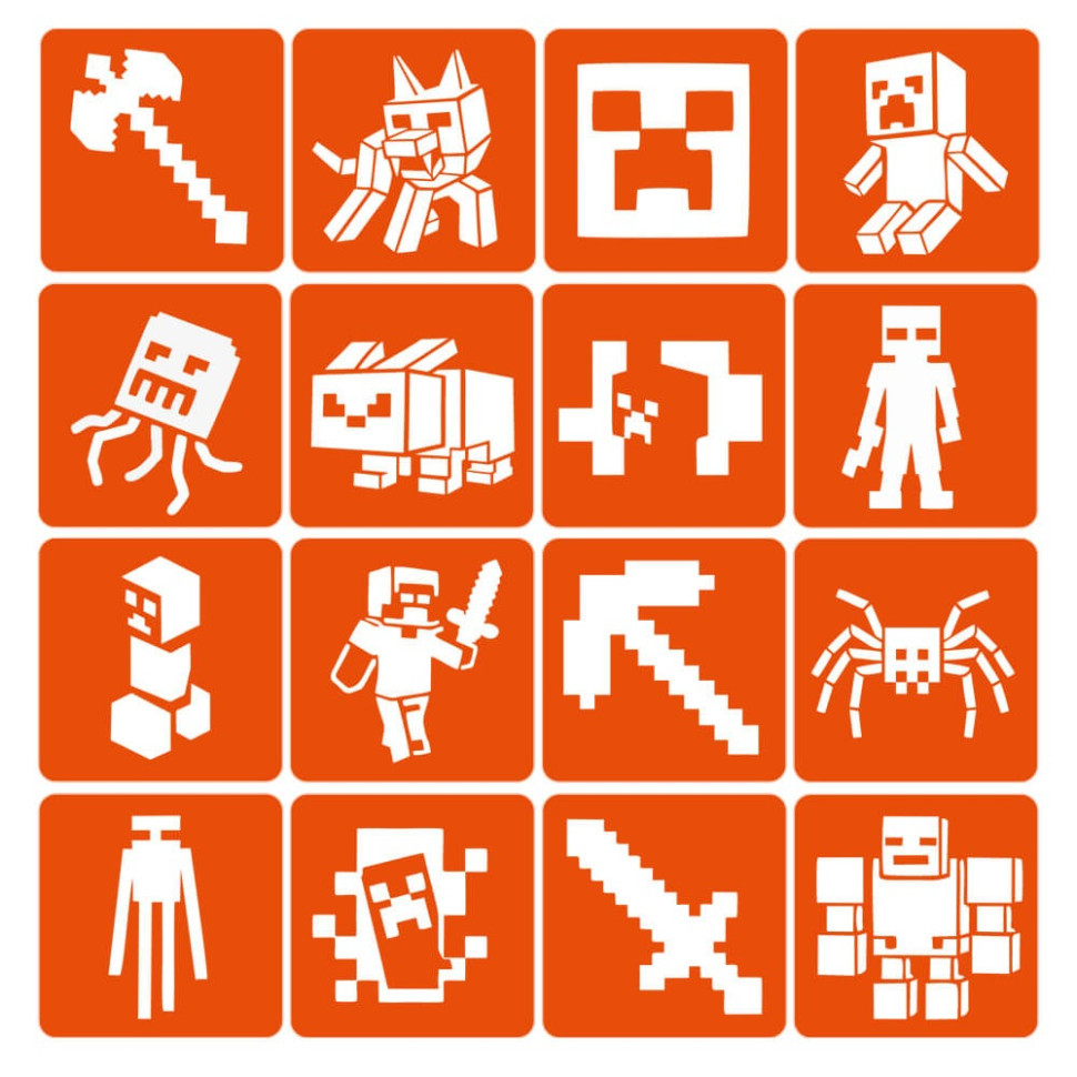 Набір трафаретів для біо-тату "Minecraft" Minecraft-6x6-16, 16 трафаретів Вінниця - фото 1